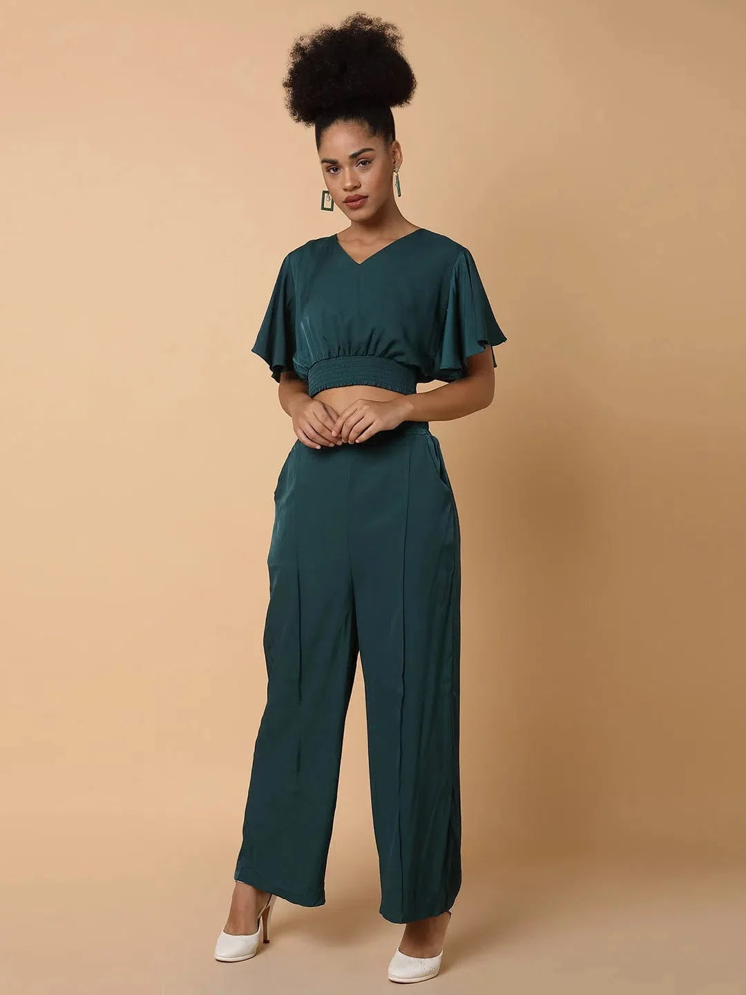 Green Solid Co Ords | Women's Viscose Two Piece Sets