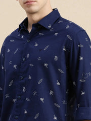 Men Navy Graphics Casual Shirt-GURJANPRINT-5412-Navyblue