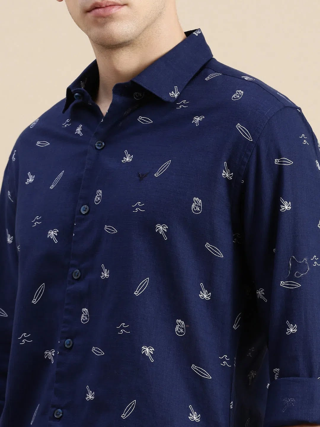 Navy Graphic Print Mens Shirt - DesiQlo Casual Cotton Shirt