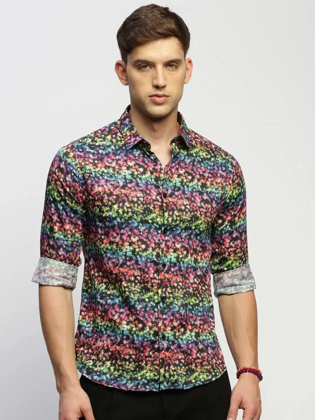 Black Floral Printed Shirt - Mens Cotton | DesiQlo