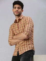 Men Brown Checked Casual Shirt-YARDCHECKS-1169-Brown