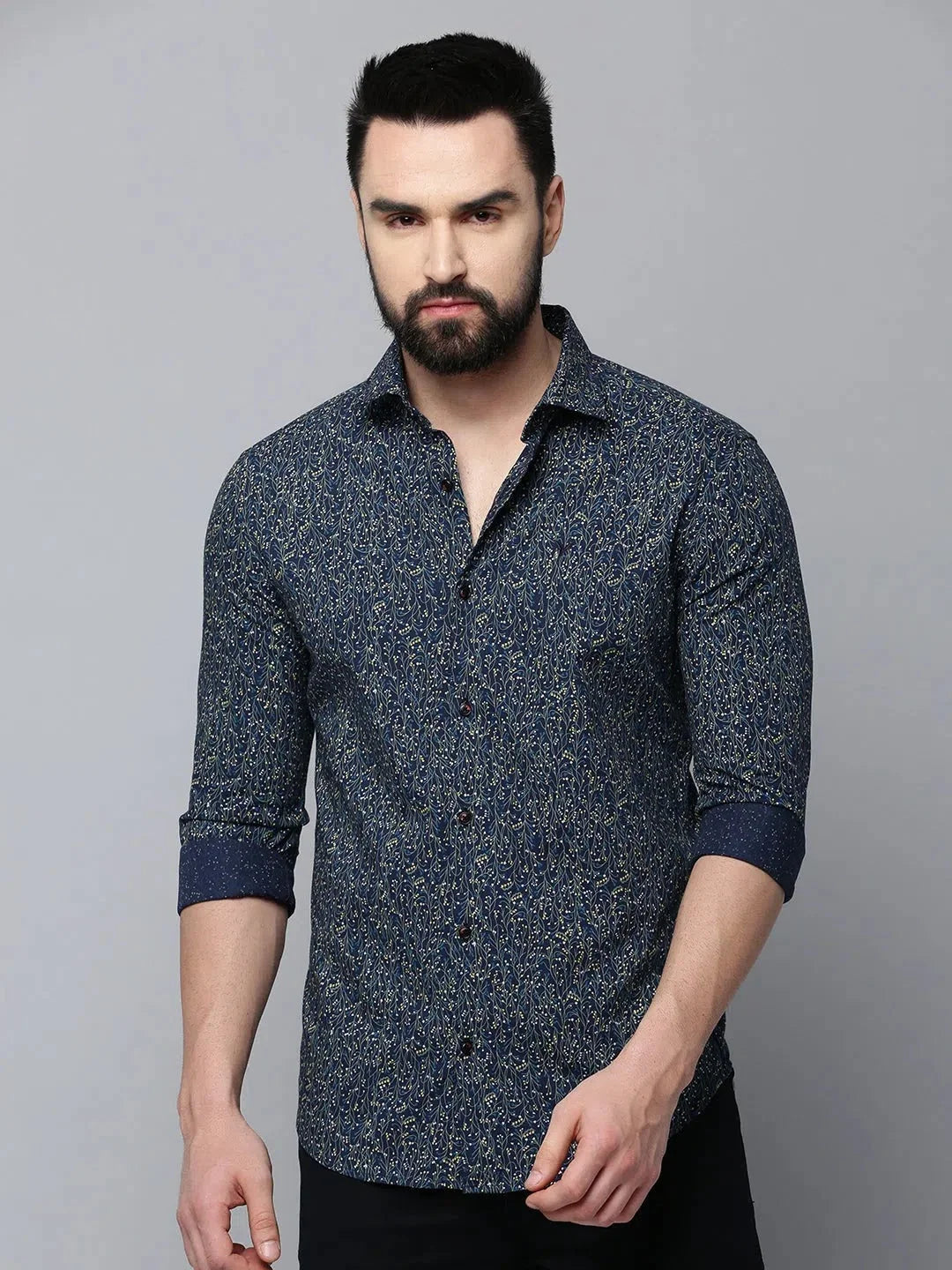 Men's Navy Printed Cotton Shirt | Stylish Mens Shirt