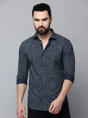 Men Navy Printed Casual Shirt-NTORQPRINT-4868-Navyblue