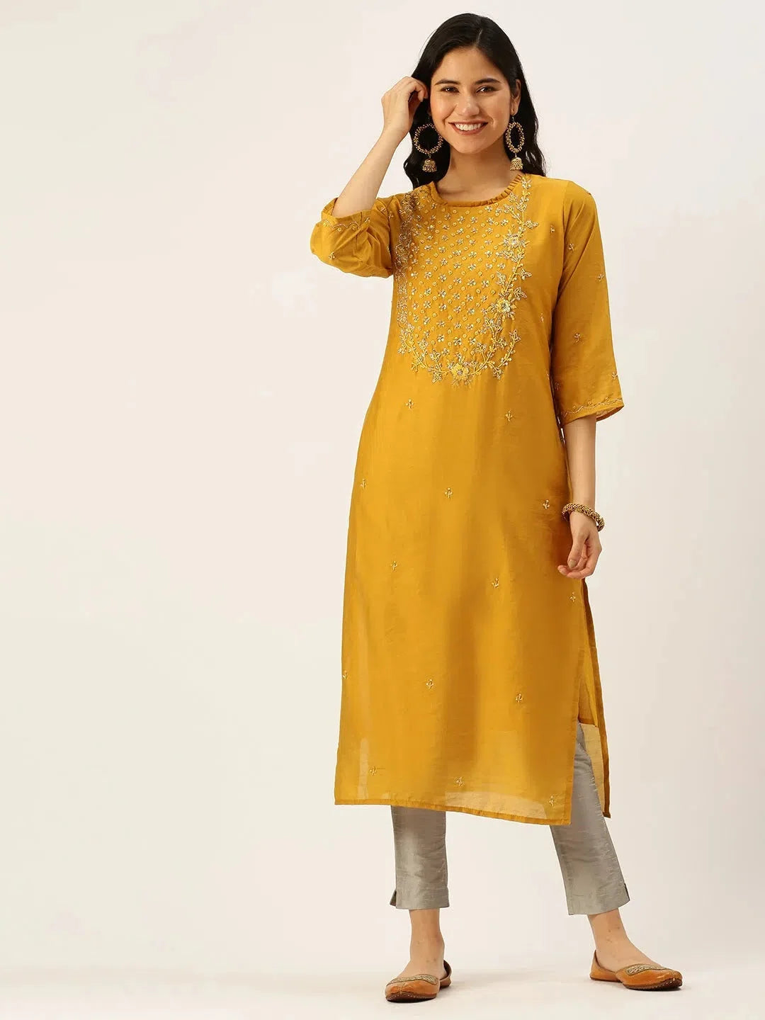 Mustard Solid Straight Indian Kurta - DesiQlo Ladies Kurtas