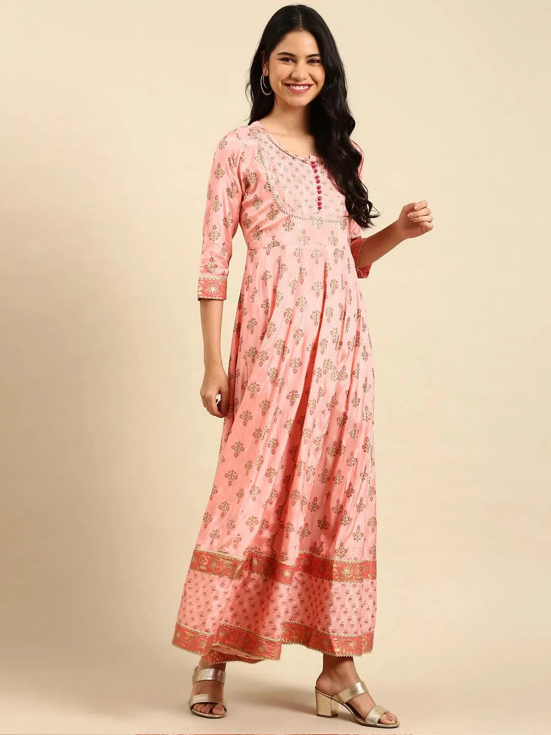 Peach Printed Anarkali Kurta - Women's Fashion Anarkali Kurti