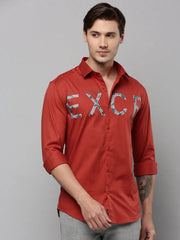Men Rust Printed Casual Shirt-JINATWILL-4734-Rust