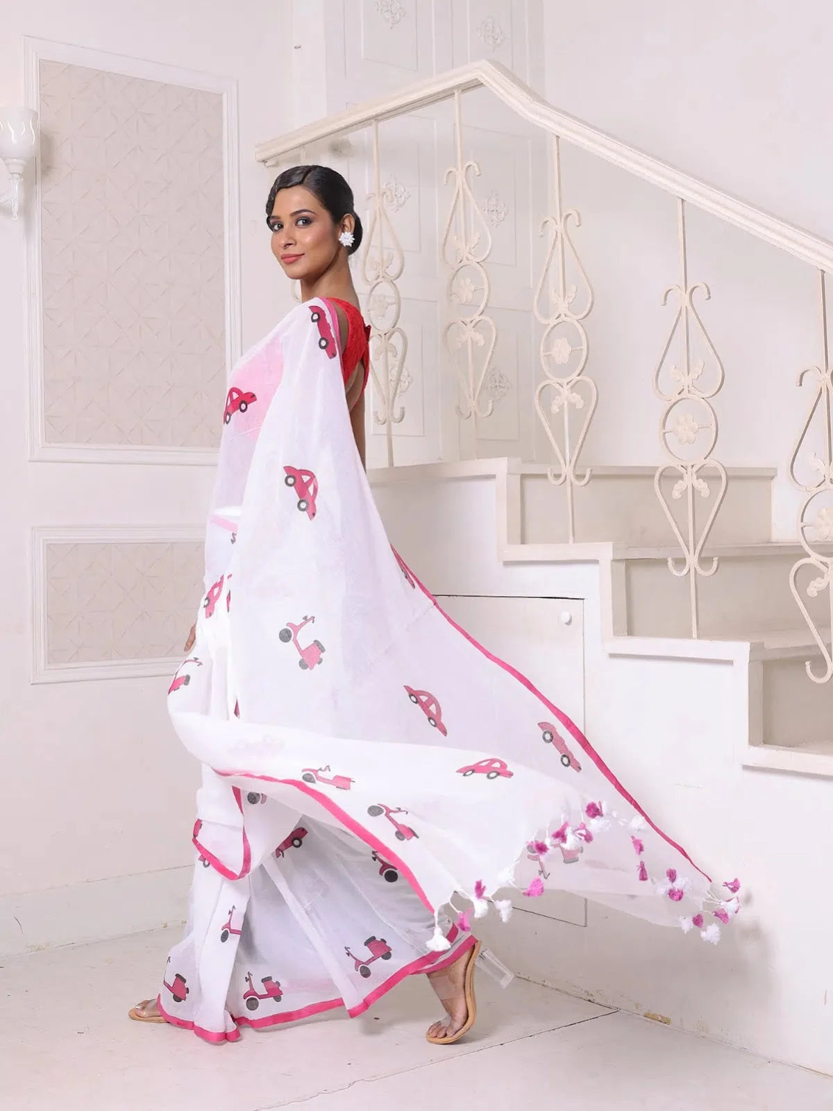 White Bengali Cotton Saree - Indian Sari Comfort & Style