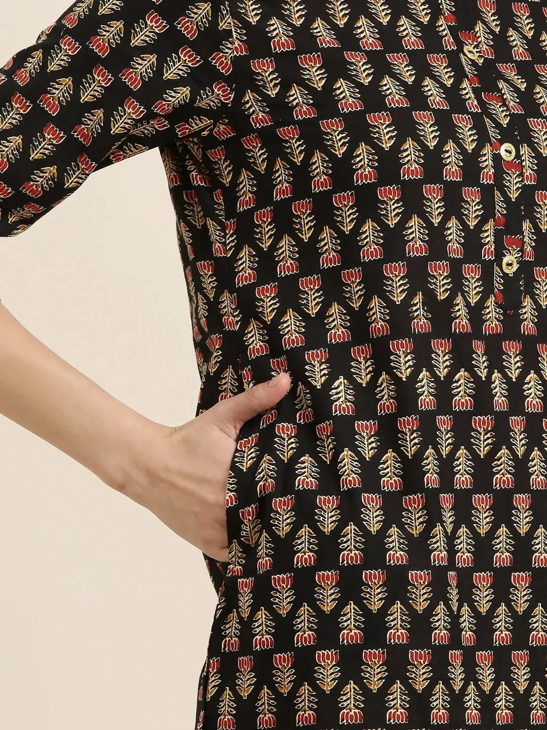 Black Floral Print Kurta - Trendy Indian Kurtis for Women