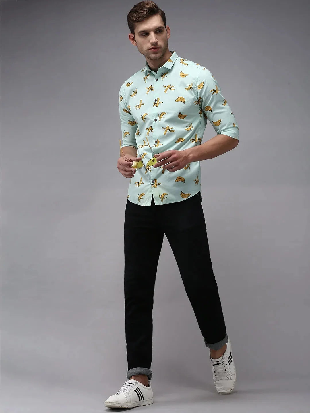 Men's Green Printed Shirt | Cotton Casual Mens Shirt