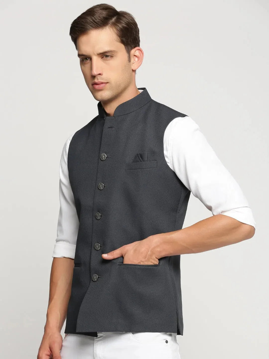 Charcoal Nehru Jacket - Mens Kurta Pajama Set | Showoff