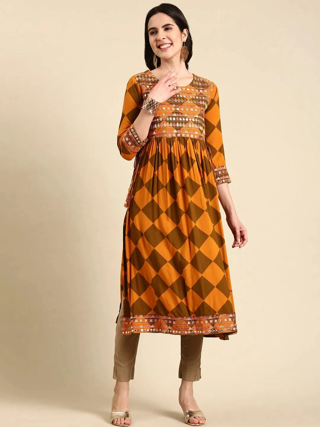 Rust Printed Anarkali Kurti | Cotton Anarkali Gown for Women