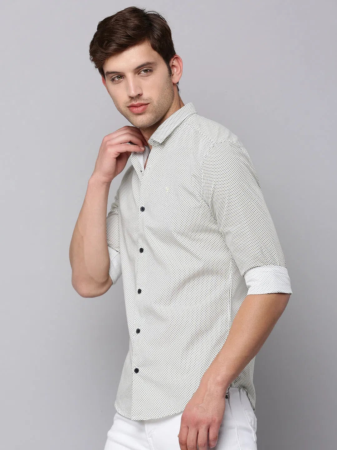 Cream Printed Mens Shirt - Cotton Casual Style