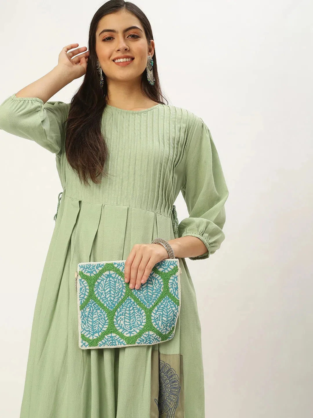 Green Embroidered A-Line Kurtas - Indian Kurta for Ladies