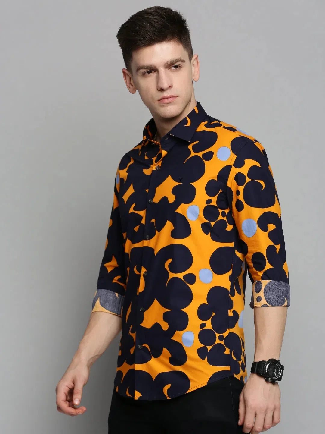 Men's Navy Colourblock Shirt | Casual Cotton Mens Shirt