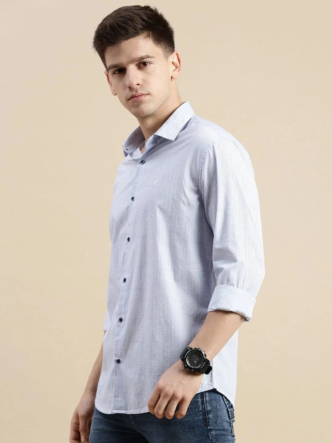 Men's Blue Geometric Cotton Shirt | Casual Printed Shirt