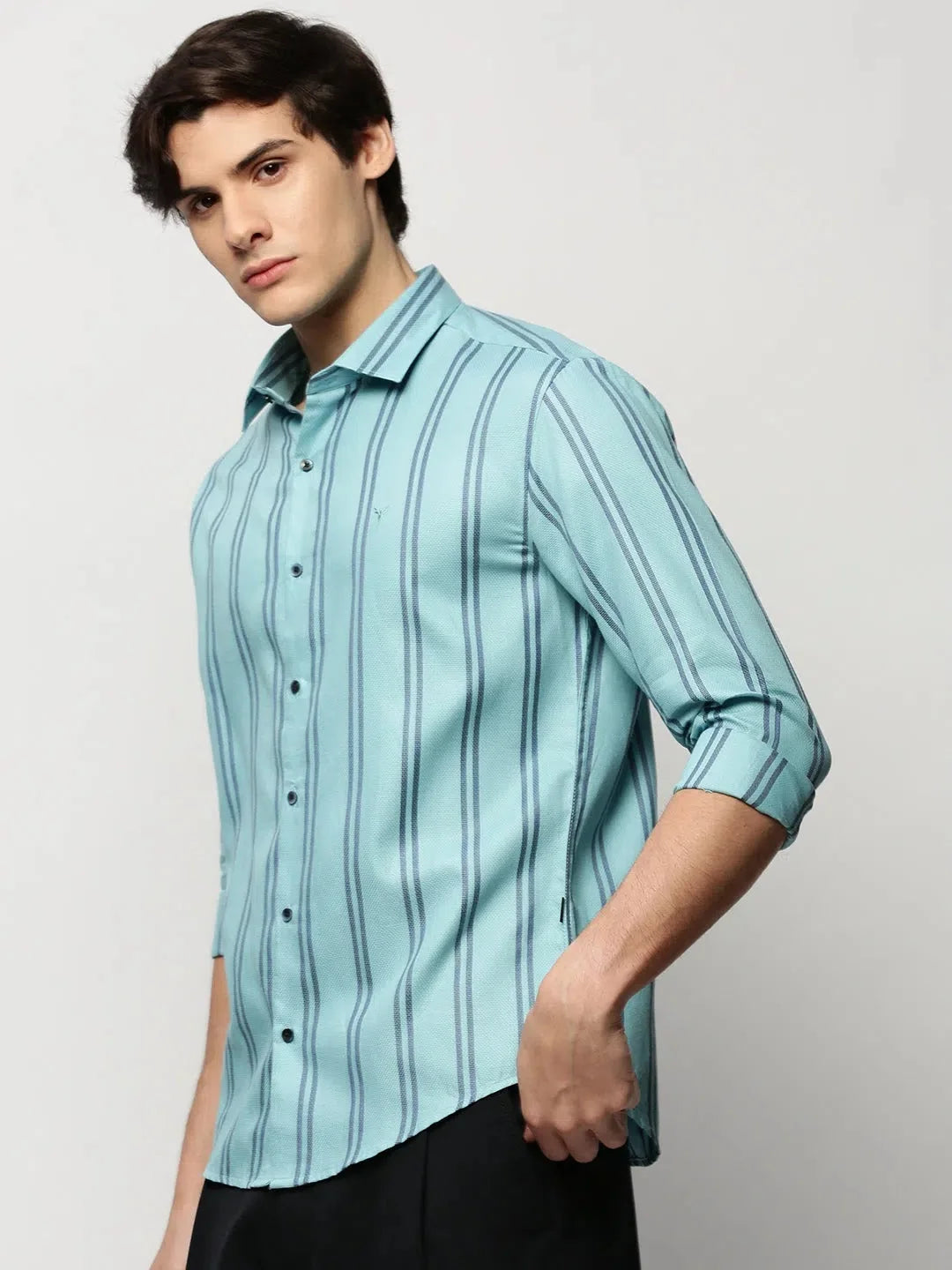 Mens Striped Cotton Shirt - Blue Casual Shirt | DesiQlo