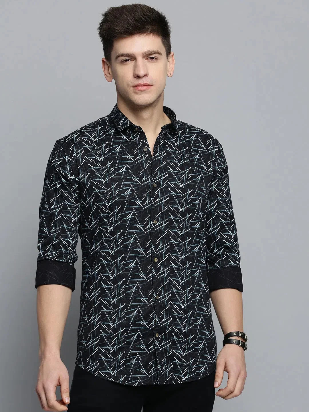 Men's Black Printed Shirt - Trendy Casual Cotton Shirt