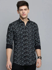 Men Black Printed Casual Shirt-RDPRINT-3006-Black