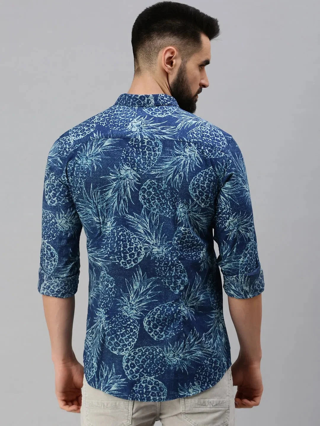 Blue Printed Mens Cotton Shirt - Casual & Stylish