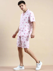 Men Pink Printed Casual Co ord Set-SEABREEZE-2119-Pink