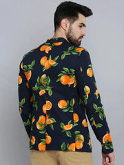 Men Blue Printed Blazer-SOBLZ-286-Navyblue