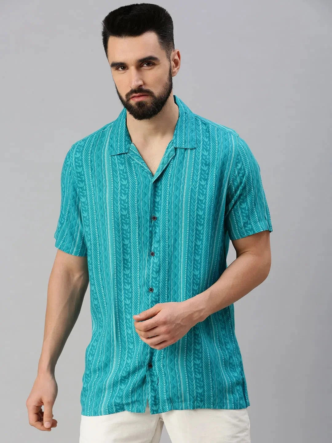Turquoise Printed Mens Shirt | DesiQlo Cotton Casual Shirt
