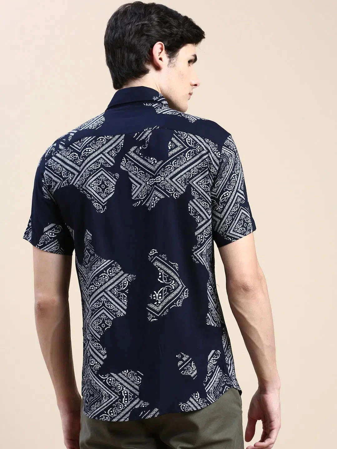 Men's Navy Printed Cotton Shirt - Stylish Casual Mens Shirt