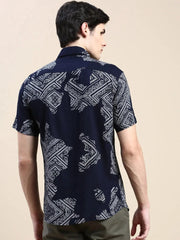 Men Navy Printed Casual Shirt-GEORGE-1619-Navyblue