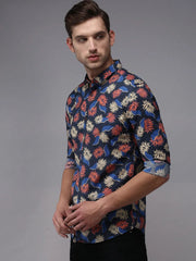 Men Blue Printed Casual Shirt-EASTIONPRINT-1428-Navyblue