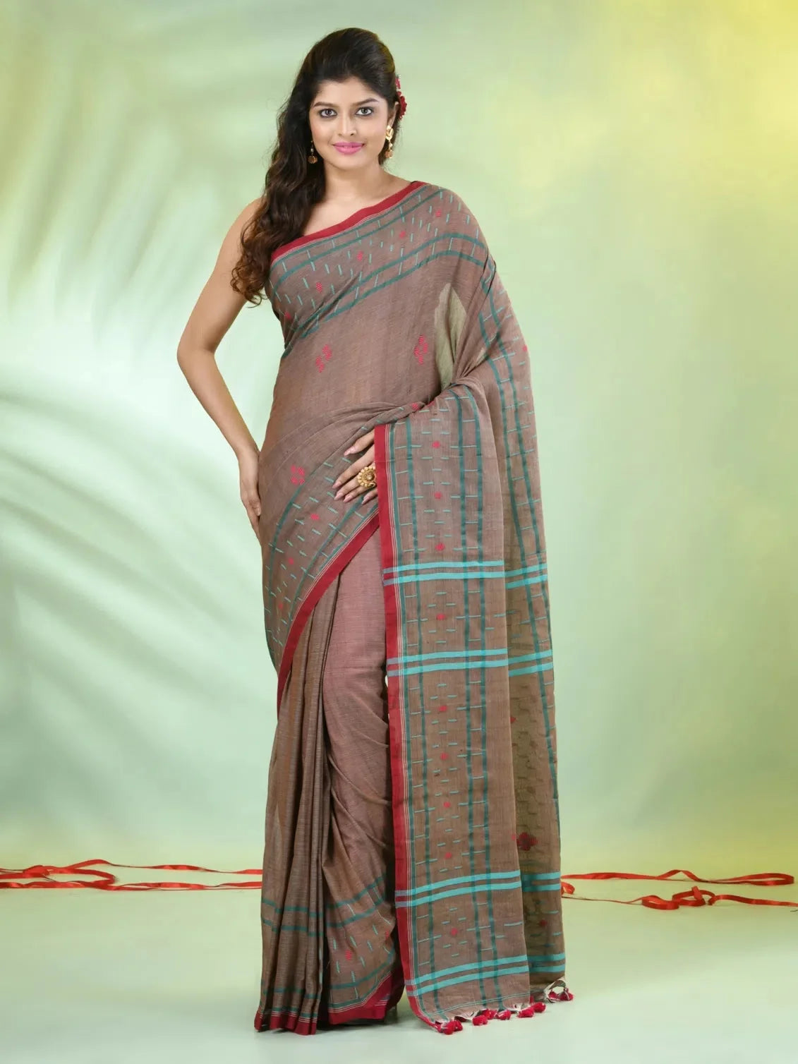 Beige Cotton Saree - Soft Texture & Ethnic Motifs