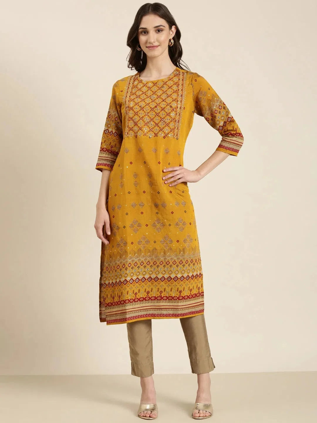 Mustard Embellished Kurta - Women's Elegant Indian Kurtas