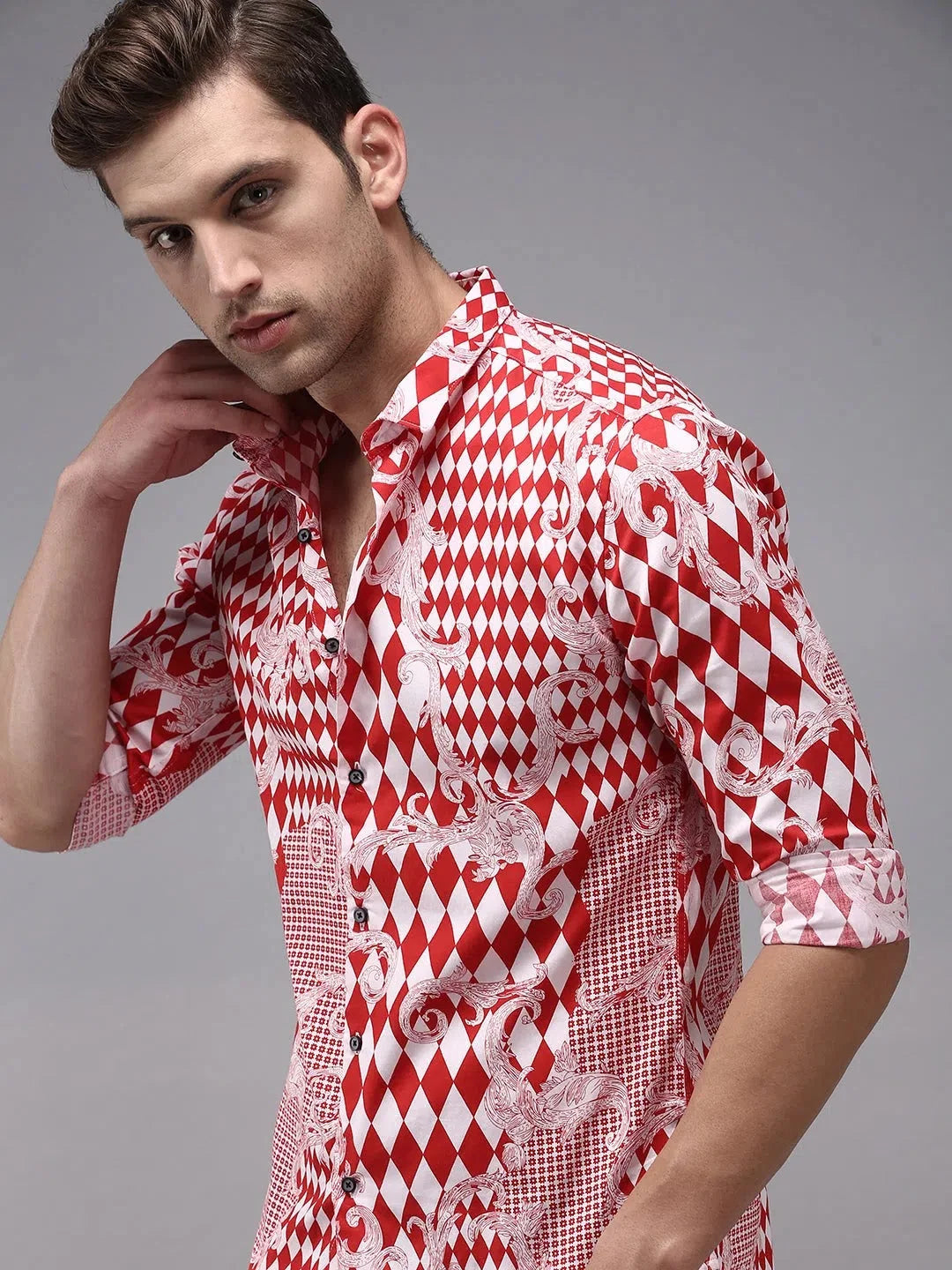 Trendy Red Printed Mens Shirt - Stylish Cotton Casual Shirts