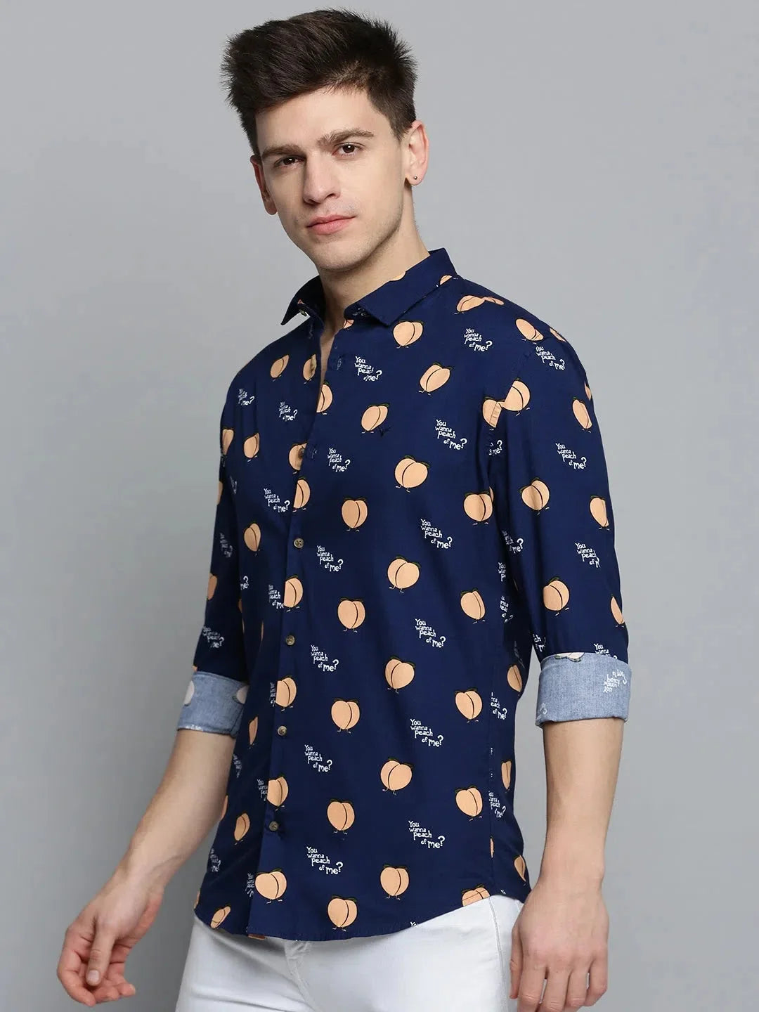 Stylish Navy Printed Mens Shirt - Cotton Casual Shirt | DesiQlo