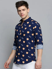 Men Navy Printed Casual Shirt-RDPRINT-3004-Navyblue