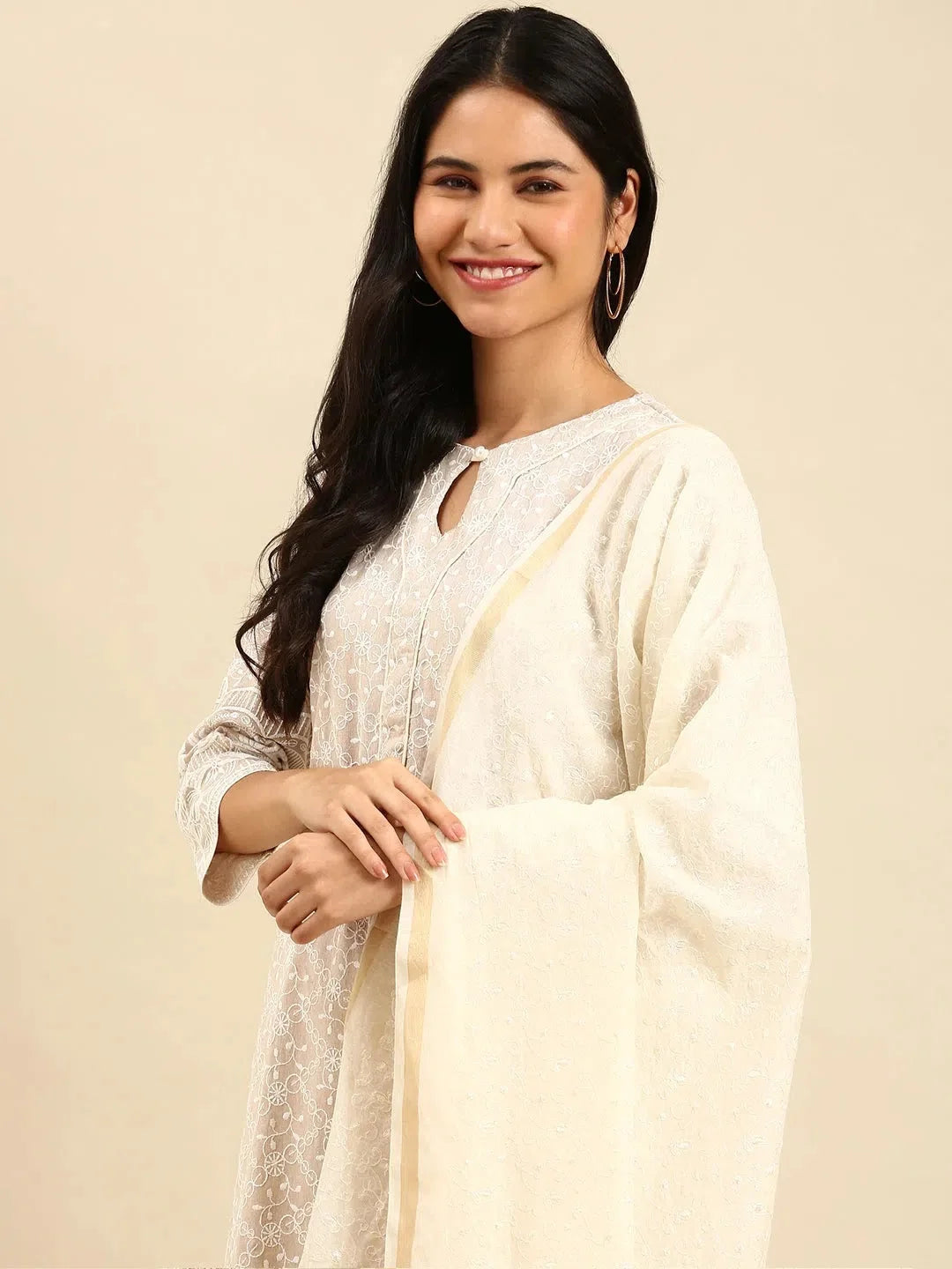 Beige Embroidered Women's Kurta Set | Indian Kurta Sets