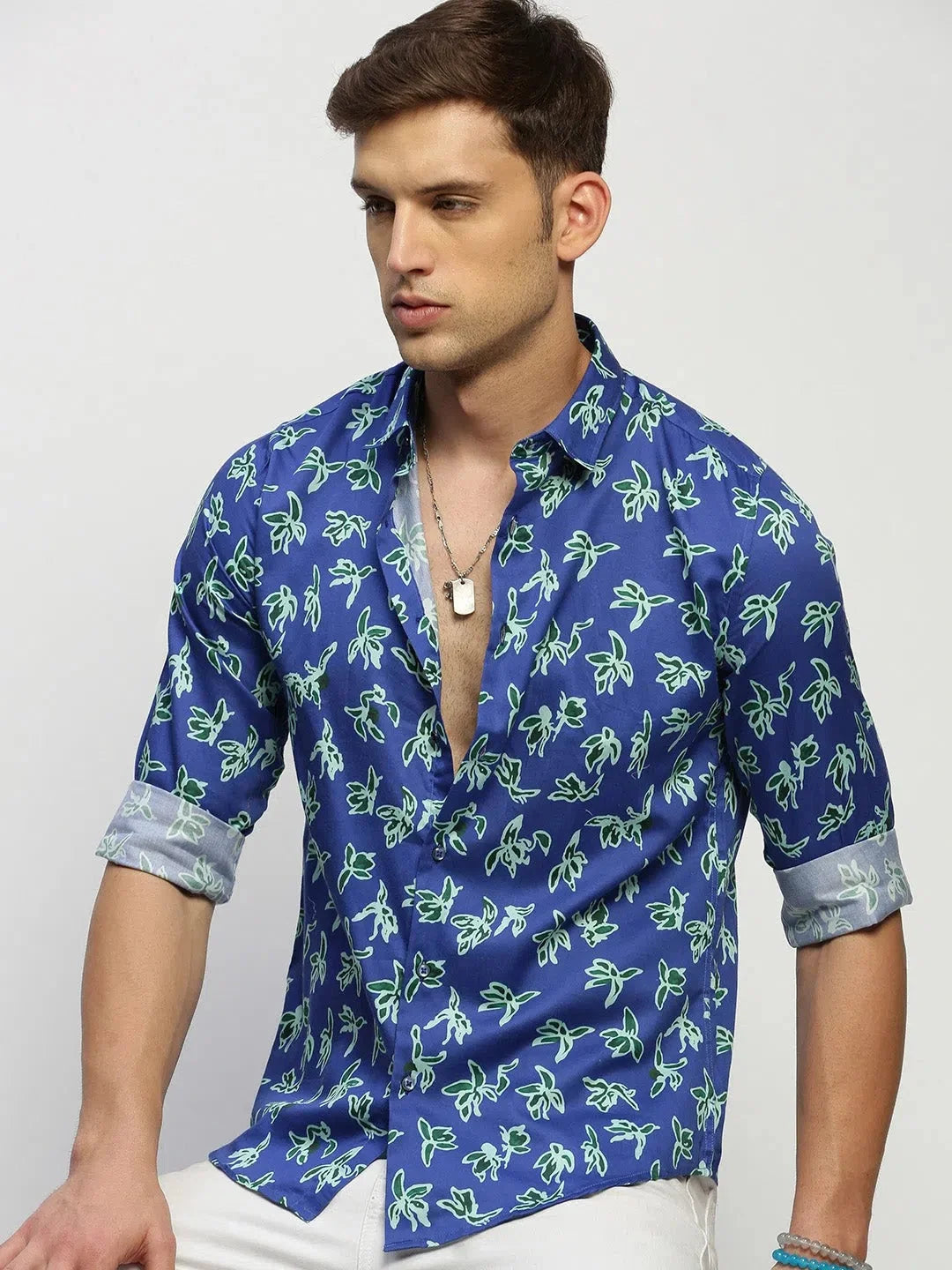 Shop DesiQlo Men's Blue Floral Cotton Shirt - Printed Shirts