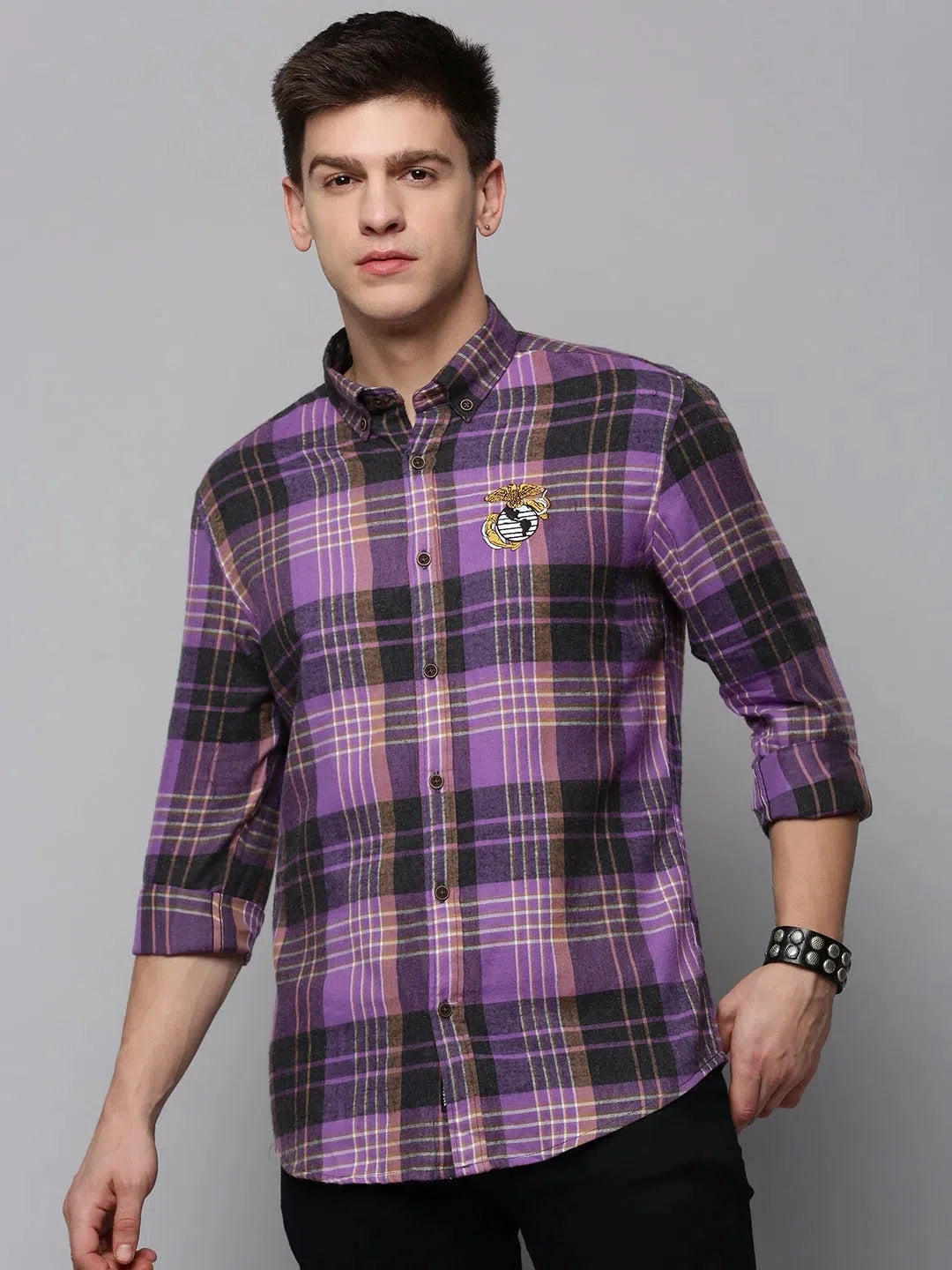 Men's Purple Checkered Shirt - Cotton Casual | DesiQlo