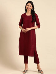 Women's Red Embroidered Kurta SetKC-837-Burgundy