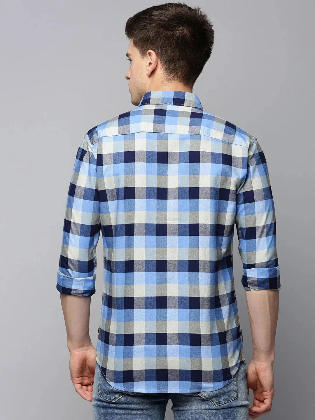 Trending Blue Checked Mens Shirt - Cotton Casual Shirt | DesiQlo