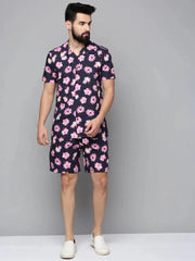 Men Navy Printed Co Ord Set-AM-66-18-Navyblue