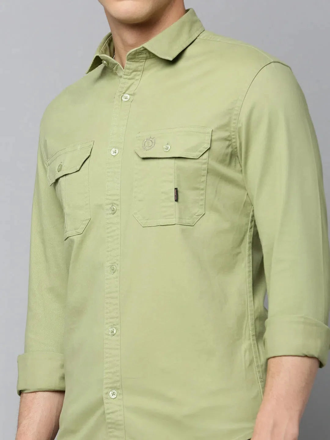 Olive Green Mens Shirt - Solid Cotton Casual Shirt by DesiQlo