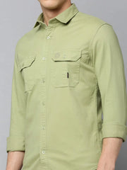 Men Green Solid Casual Shirt-JAMILAPLAIN-4802-Olive