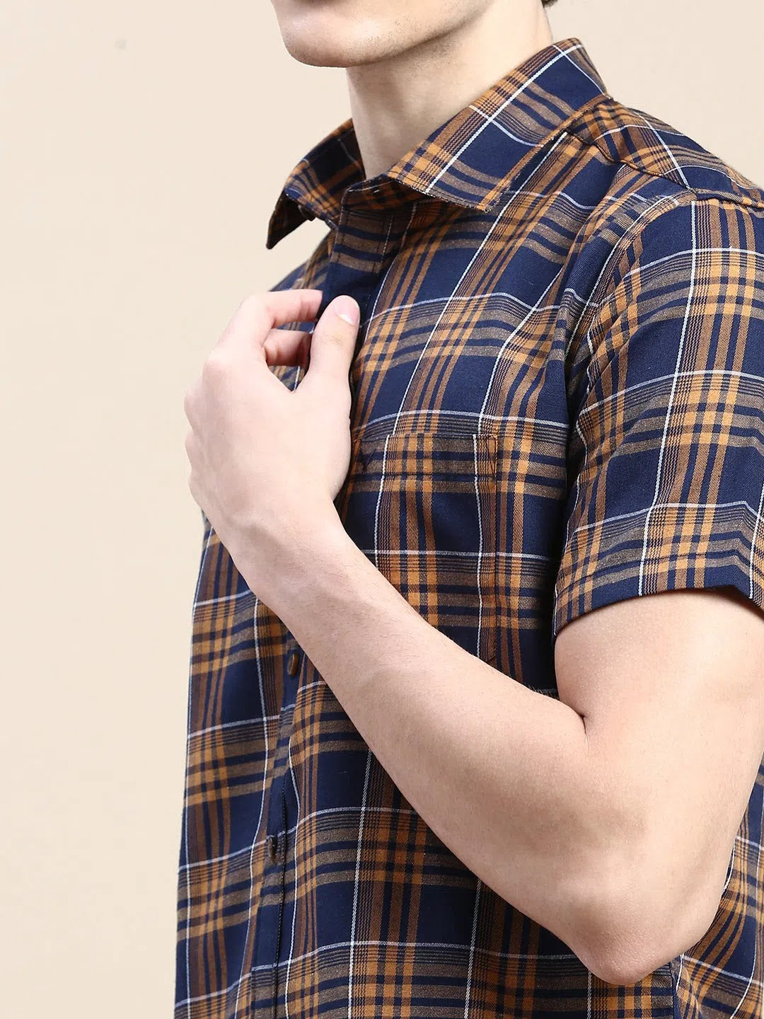 Navy Checkered Mens Shirt - Cotton Casual Shirt DesiQlo