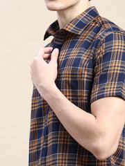 Men Navy Checked Casual Shirt-ALMACHECKS-84-Navyblue