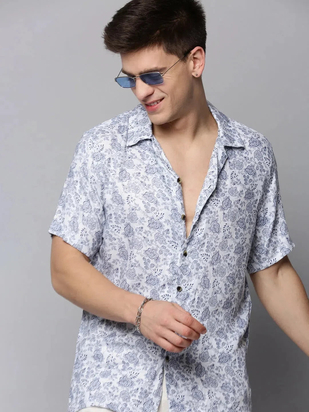 Men's White Printed Viscose Shirt | Resort Style
