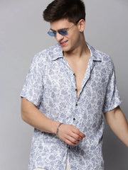 Men White Printed Casual Shirt-RESORTPRINT-3183-White