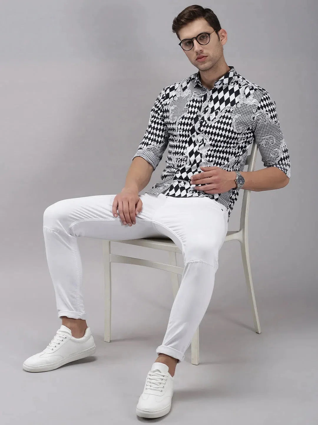 DesiQlo Black Printed Cotton Mens Shirt | Casual Style