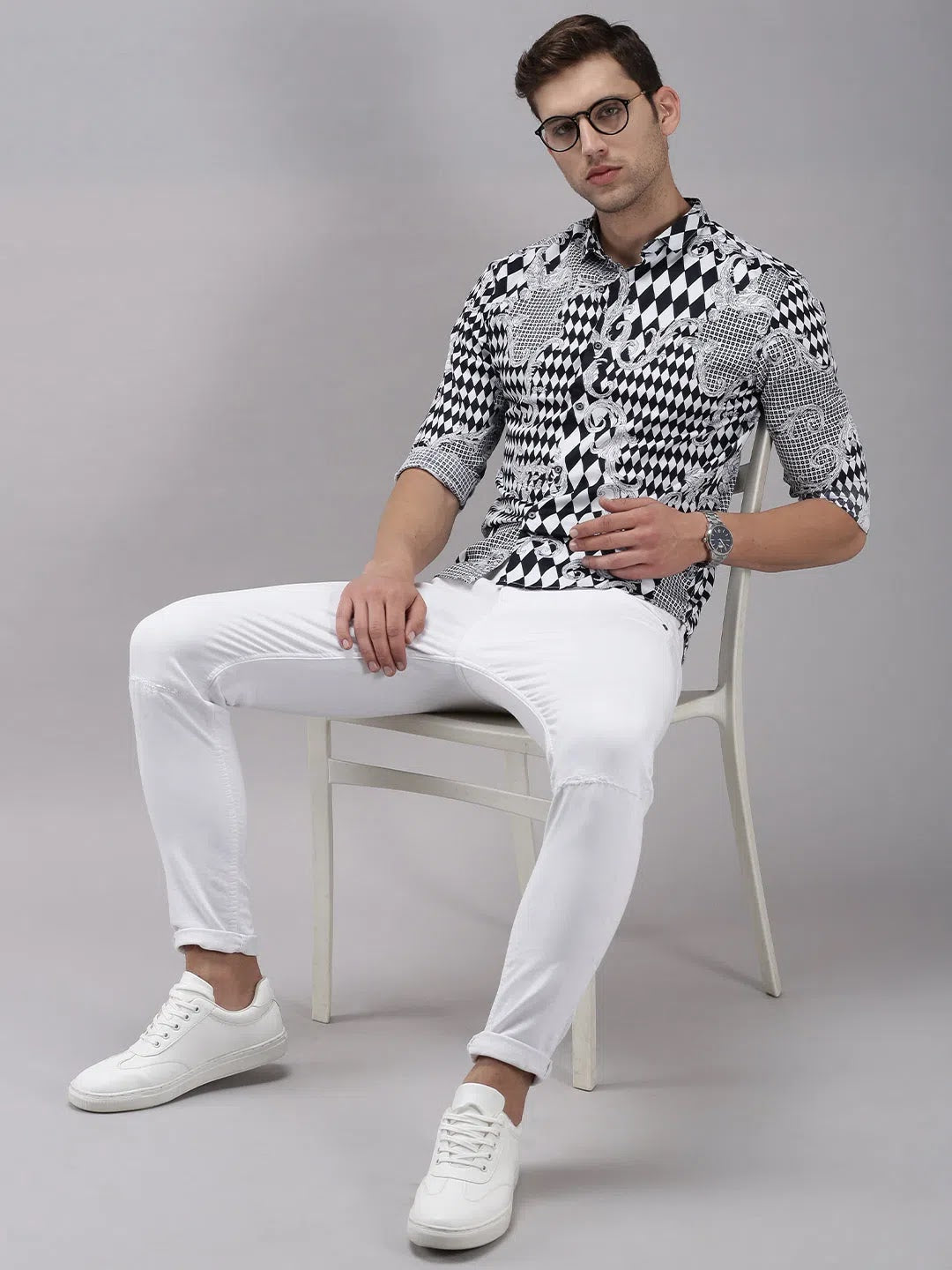 DesiQlo Black Printed Cotton Mens Shirt | Casual Style