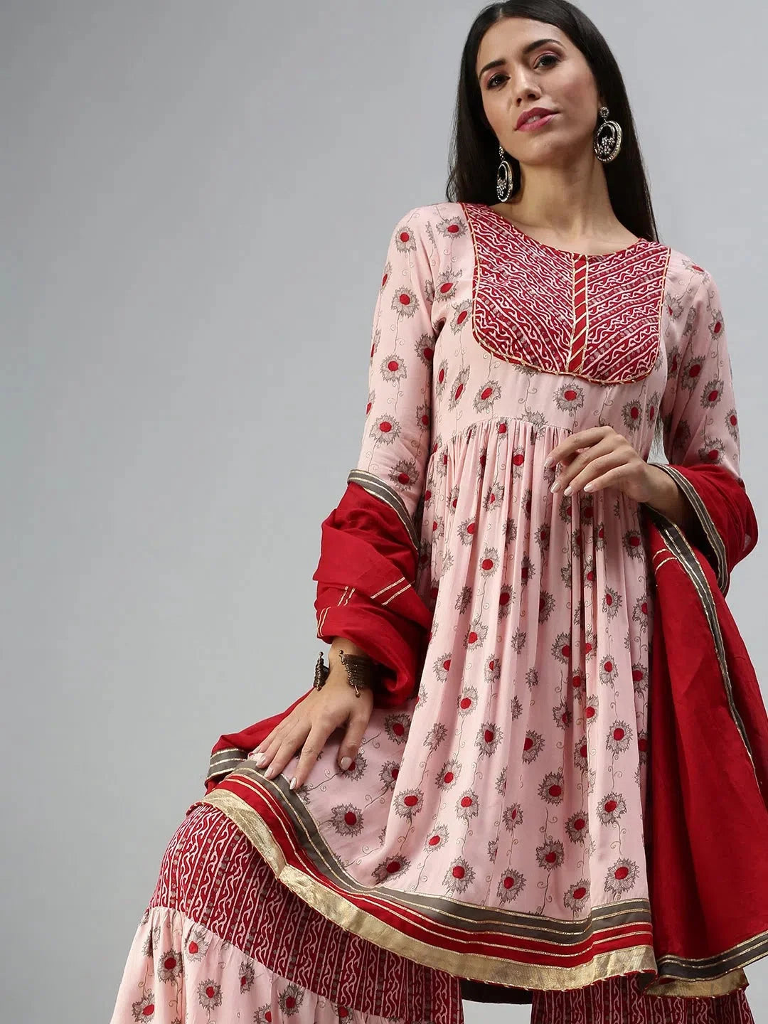Women's Peach Printed Kurta Sets-FS2349-Peach