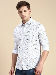 Men White Printed Casual Shirt-FLORIDAPRINT-4956-White